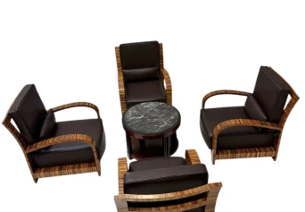 Four Art Deco Lounge Chairs with Leather Cushions France, 1930s